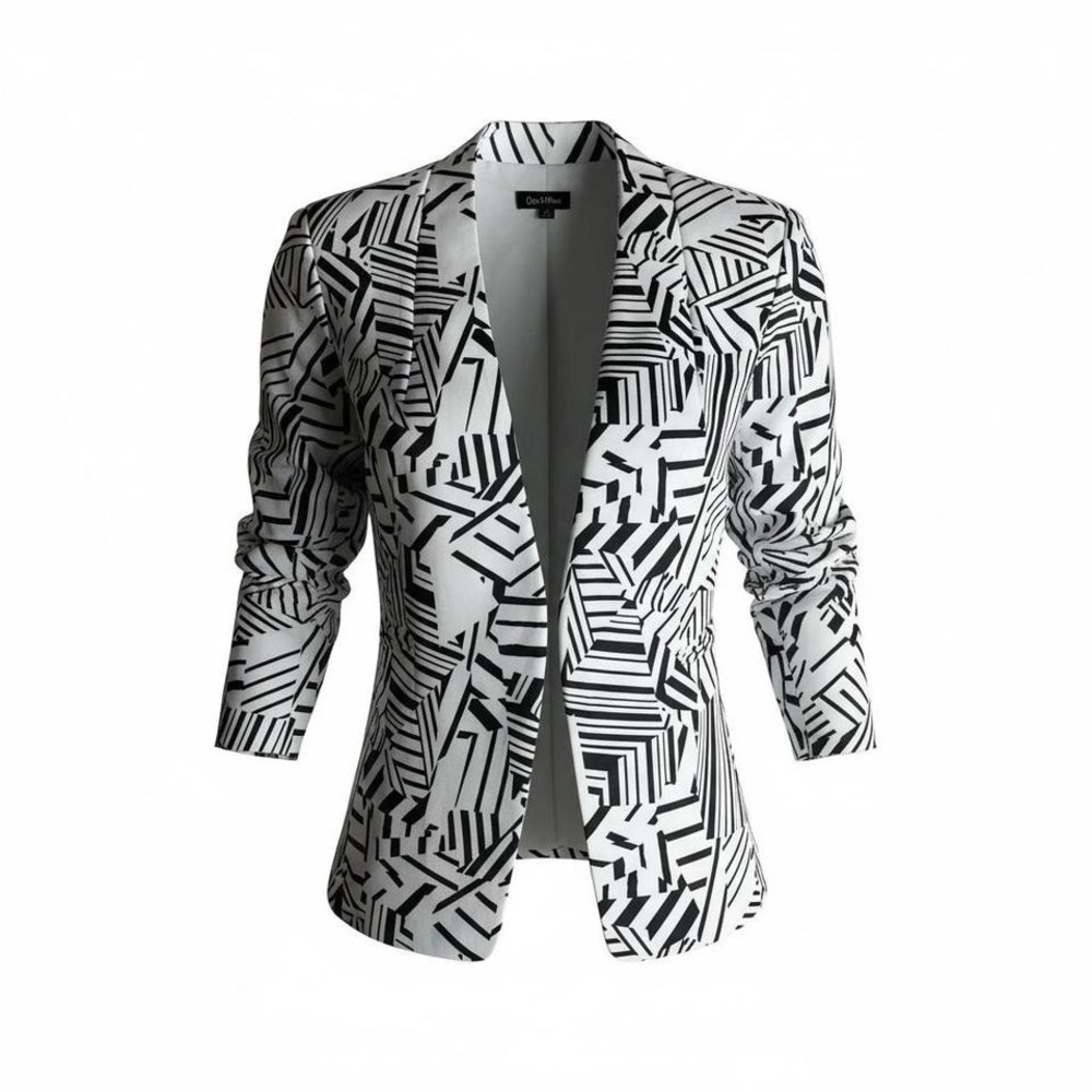 Women's Black & White Abstract Zebra Print Blazer + Pants Set –‎ Size M